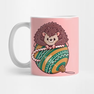 Cute Cartoon Christmas Hedgehog on an Ornament Mug